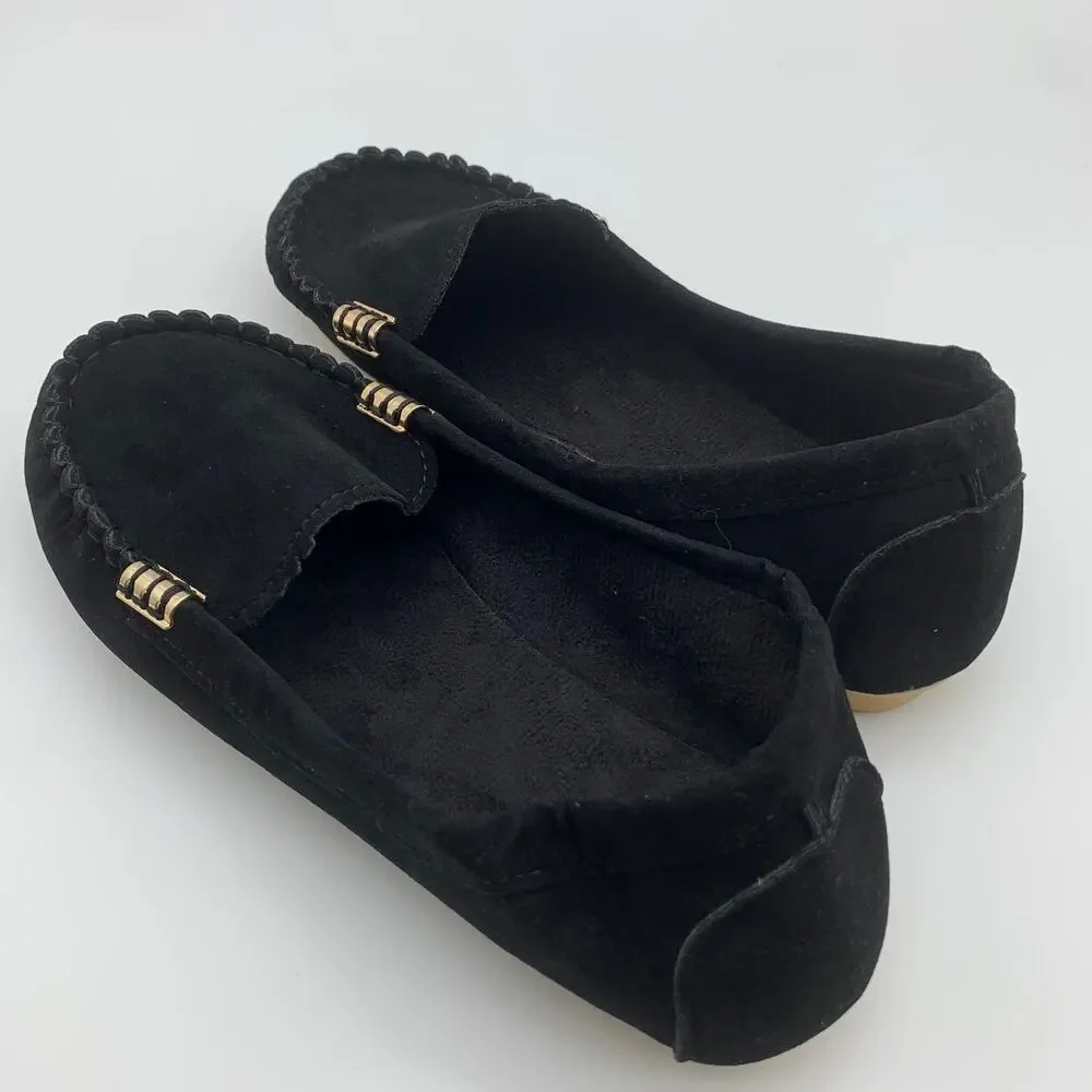 Black Loafer Womens Size 9 Faux Suede Fashion Slippers Bohemian Style